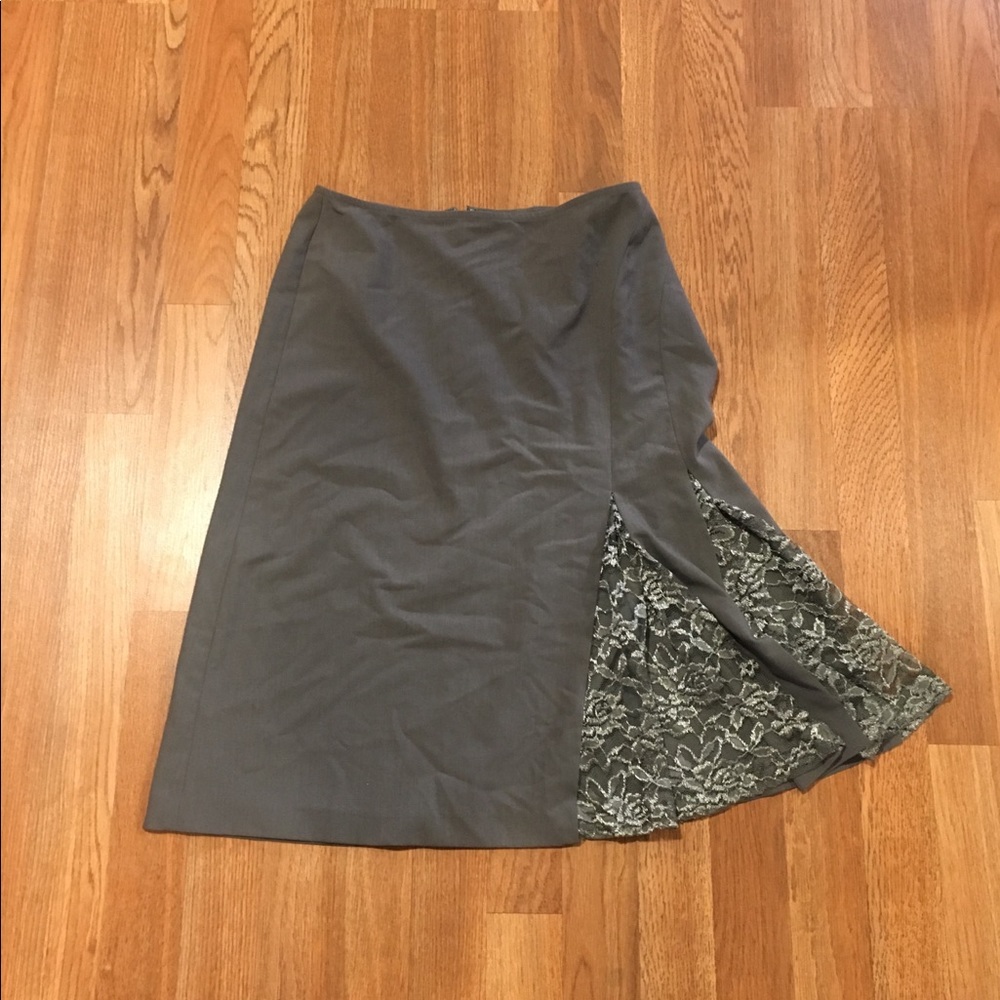 High waisted pleated lace detail tea length skirt